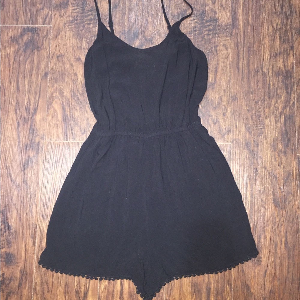 Black, detailed-trim romper